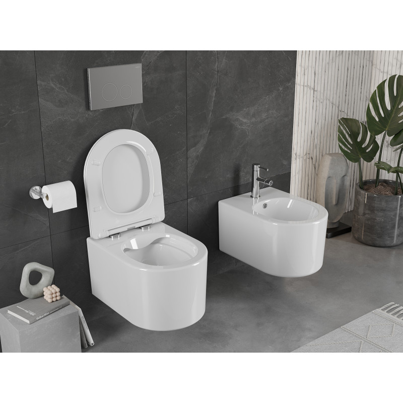 Mexen Sofia WC mísa Rimless s pomalu uzavíratelným slim sedátkem, duroplast, bílý lesk - 30540300