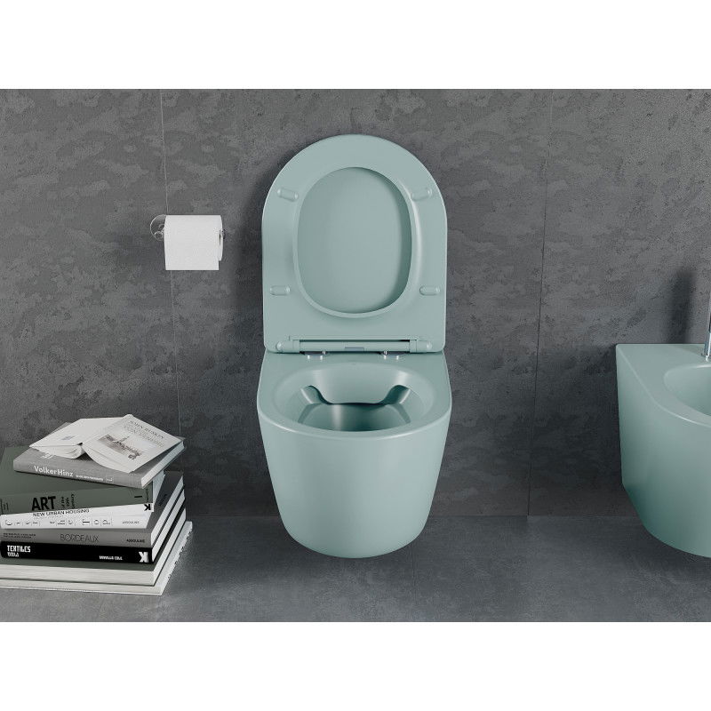 Mexen Lena WC mísa Rimless s pomalu sklopnou deskou slim, duroplast, světle zelená matná - 30224048