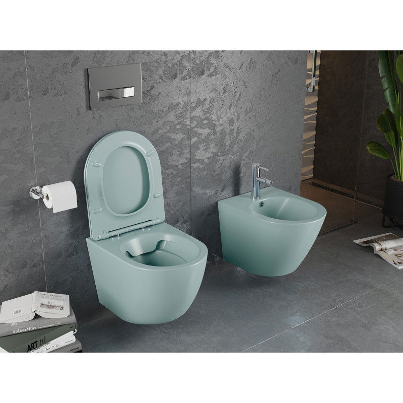 Mexen Lena WC mísa Rimless s pomalu sklopnou deskou slim, duroplast, světle zelená matná - 30224048