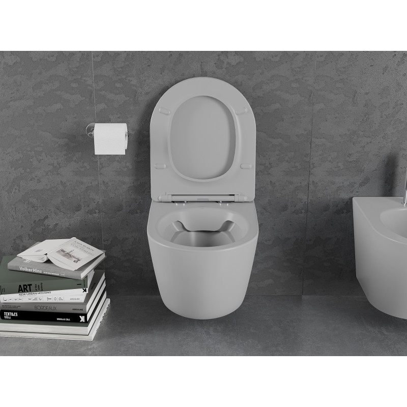 Mexen Lena wc mísa Rimless se sedátkem s tichým zavíráním slim, duroplast, světle šedá mat - 30224061