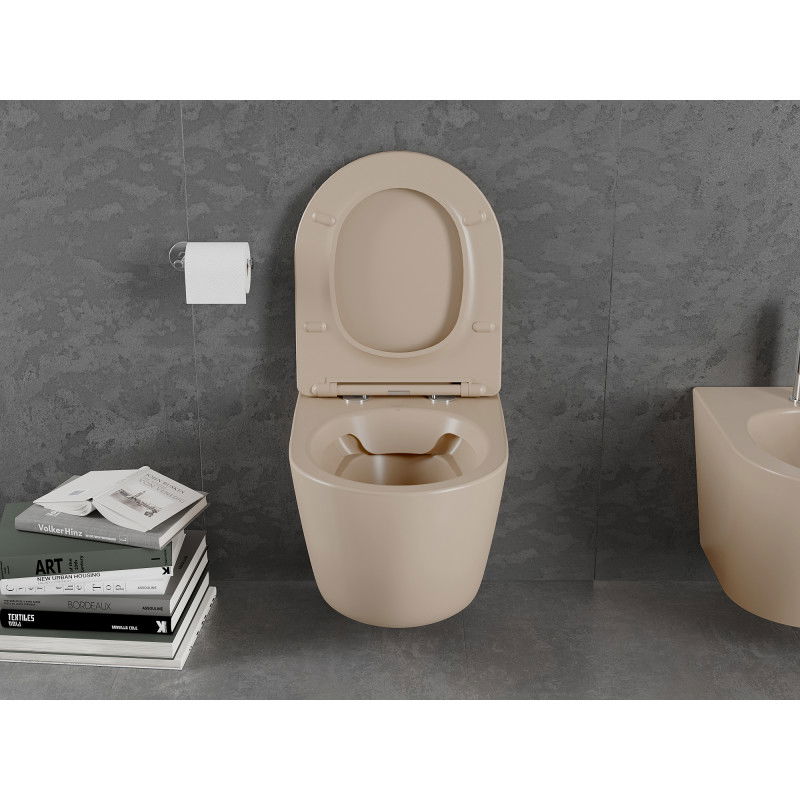 Mexen Lena WC mísa Rimless s deskou pomalu uzavíratelnou slim, duroplast, cappuccino mat - 30224064