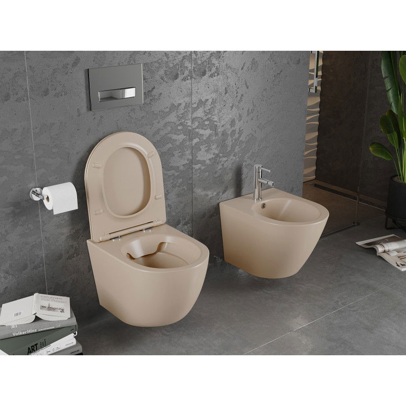 Mexen Lena WC mísa Rimless s deskou pomalu uzavíratelnou slim, duroplast, cappuccino mat - 30224064