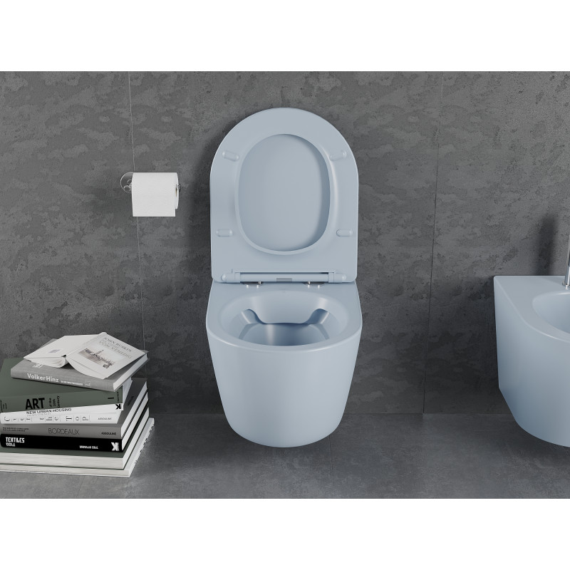Mexen Lena WC mísa Rimless s pomalu zavíracím slim sedátkem, duroplast, šedo-modrá matná - 30224069
