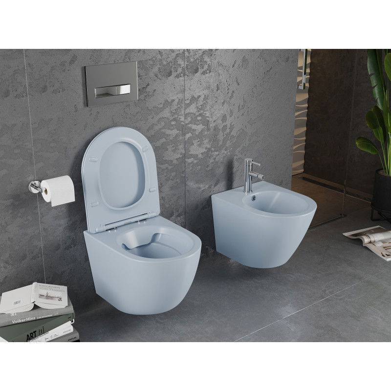 Mexen Lena WC misa Rimless s deskou pomalého zavírání slim, duroplast, šedo-modrá mat - 30224069
