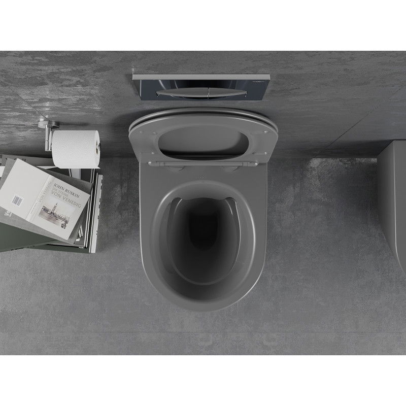 Mexen Lena WC mísa Rimless s pomalu sklápěcí tenkým prkénkem, duroplast, tmavě šedý mat - 30224071