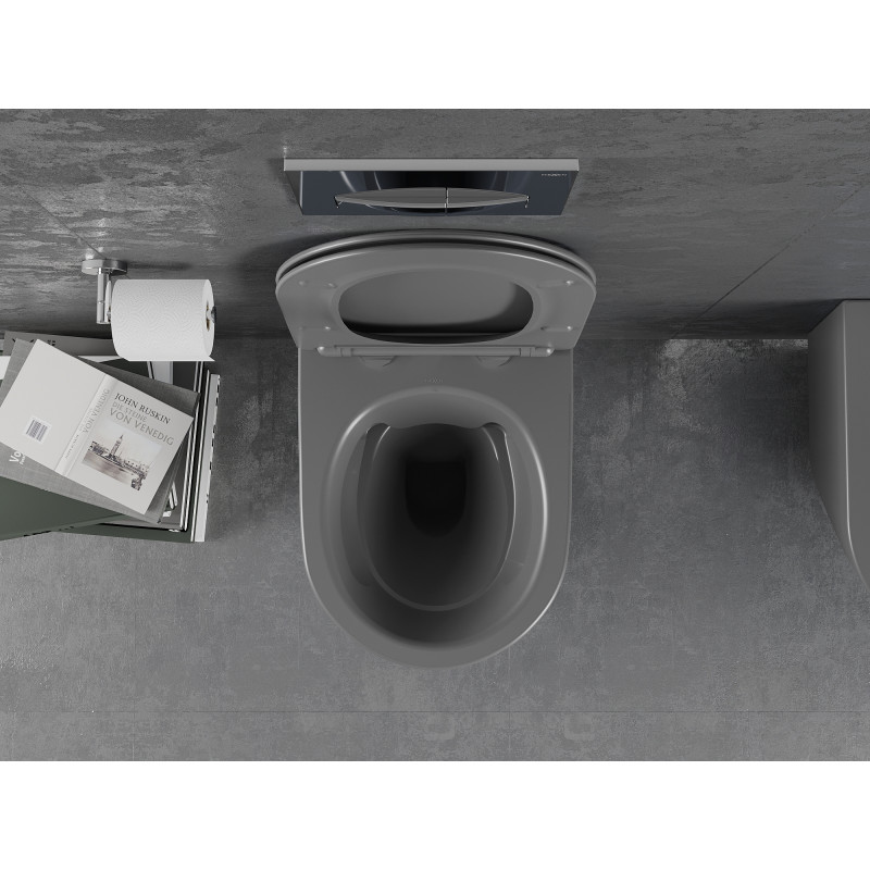 Mexen Lena WC mísa Rimless s pomalu sklápějícím tenkým sedátkem, duroplast, tmavě šedá mat - 30224071