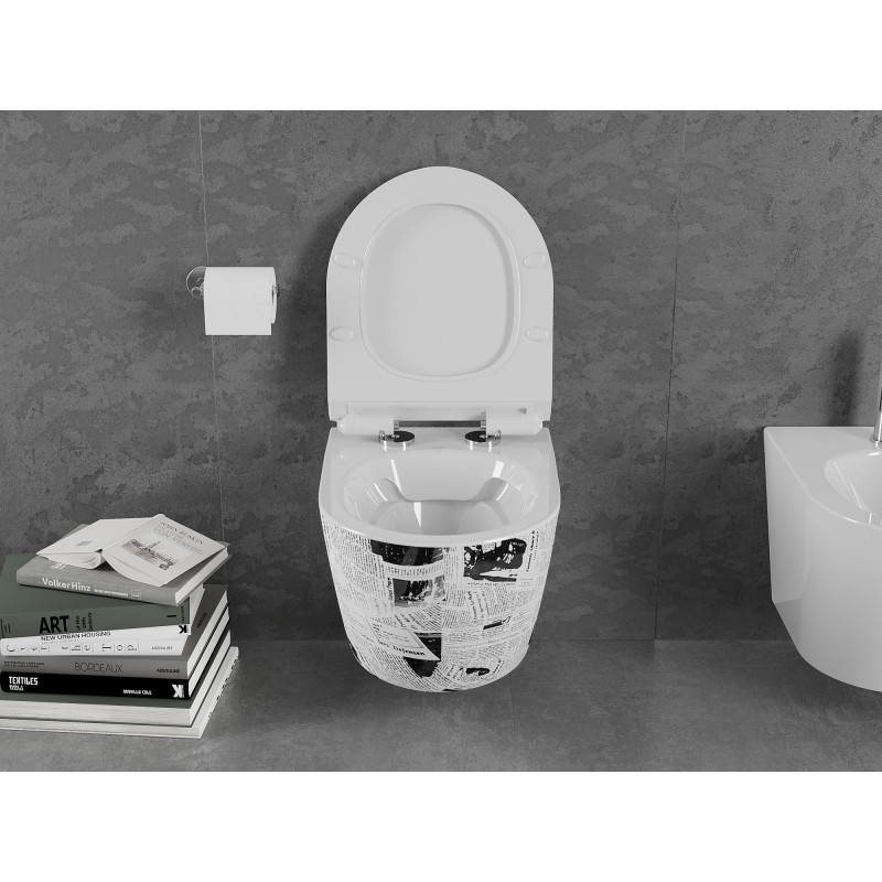 Mexen Lena WC mísa Rimless s pomalu padajícím slim sedátkem, duroplast, bílá vzor - 30224099
