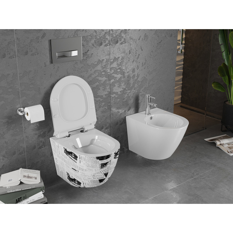 Mexen Lena WC mísa Rimless s pomalu padajícím slim sedátkem, duroplast, bílá vzor - 30224099