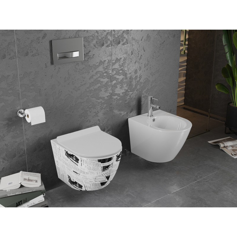 Mexen Lena WC mísa Rimless s pomalu padajícím slim sedátkem, duroplast, bílá vzor - 30224099