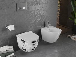 Mexen Lena WC mísa Rimless s pomalu padající deskou slim, duroplast, Bílá wzór - 30224099