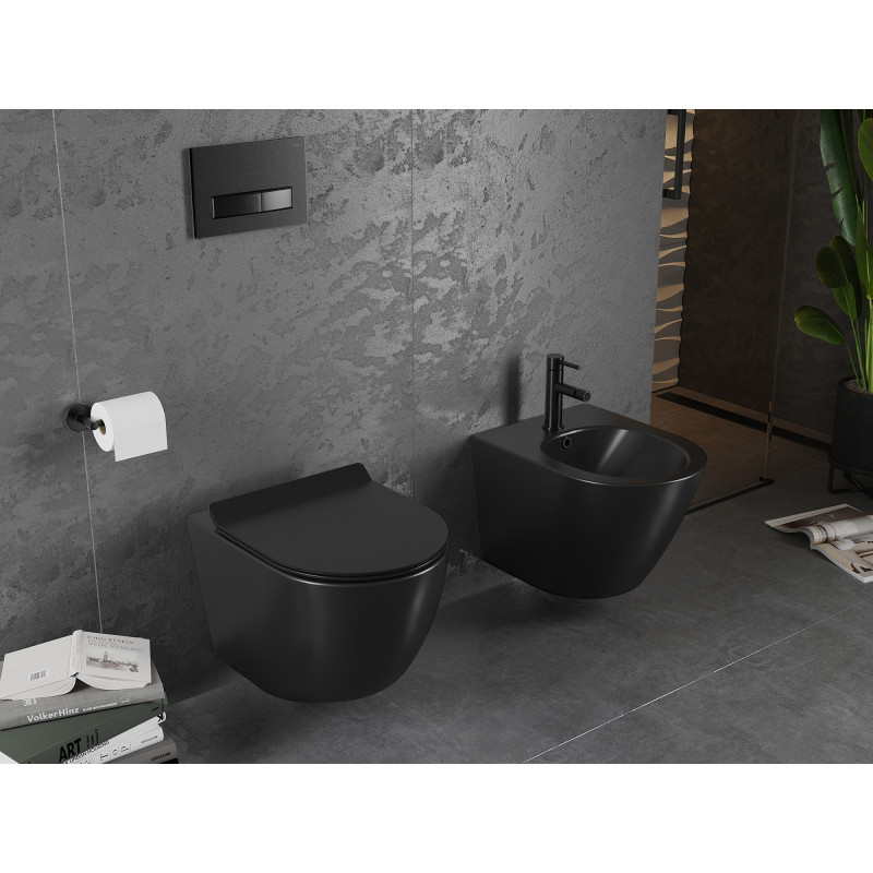 Mexen Lena mísa WC bezokrajová s pomalu sklopnou deskou slim, duroplast, černá mat - 30220185