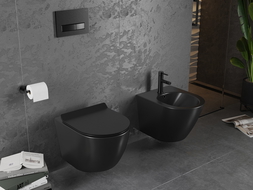 Mexen Lena WC mísa Rimless s pomalu padající deskou slim, duroplast, Matná černá - 30220185