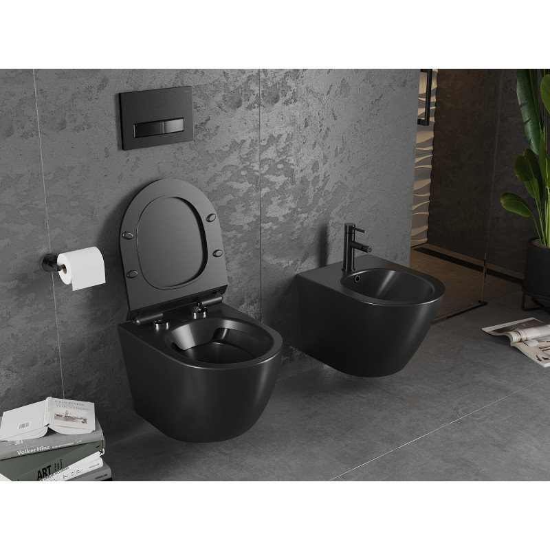 Mexen Lena mísa WC bezokrajová s pomalu sklopnou deskou slim, duroplast, černá mat - 30220185