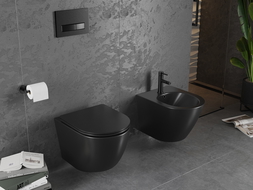 Mexen Lena WC mísa Rimless s pomalu padající deskou slim, duroplast, Matná černá - 30221085