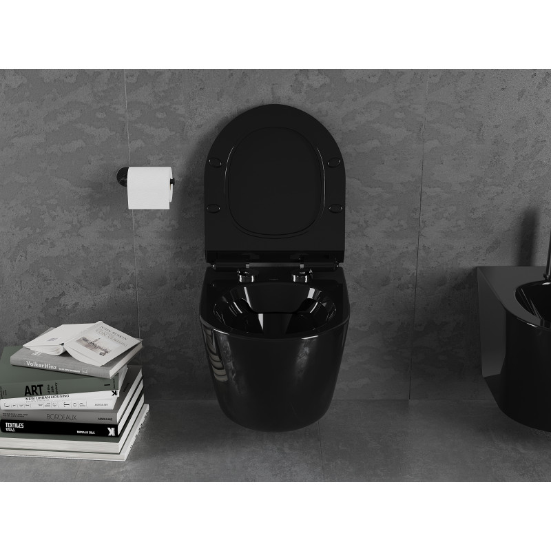 Mexen Lena WC mísa Rimless s pomalu sklopným slim sedátkem, duroplast, černý lesk - 30224070