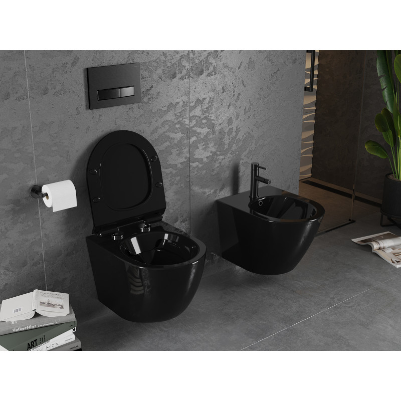 Mexen Lena WC mísa Rimless s pomalu sklopným slim sedátkem, duroplast, černý lesk - 30224070