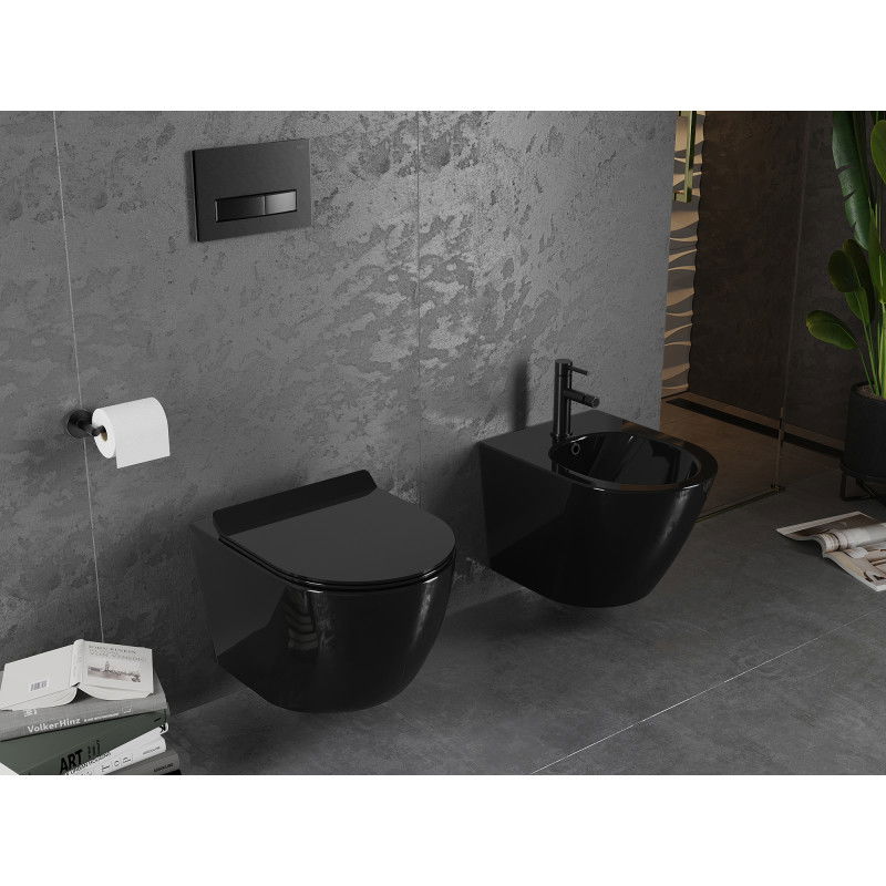 Mexen Lena WC mísa Rimless s pomalu klesající deskou slim, duroplast, černý lesk - 30224070