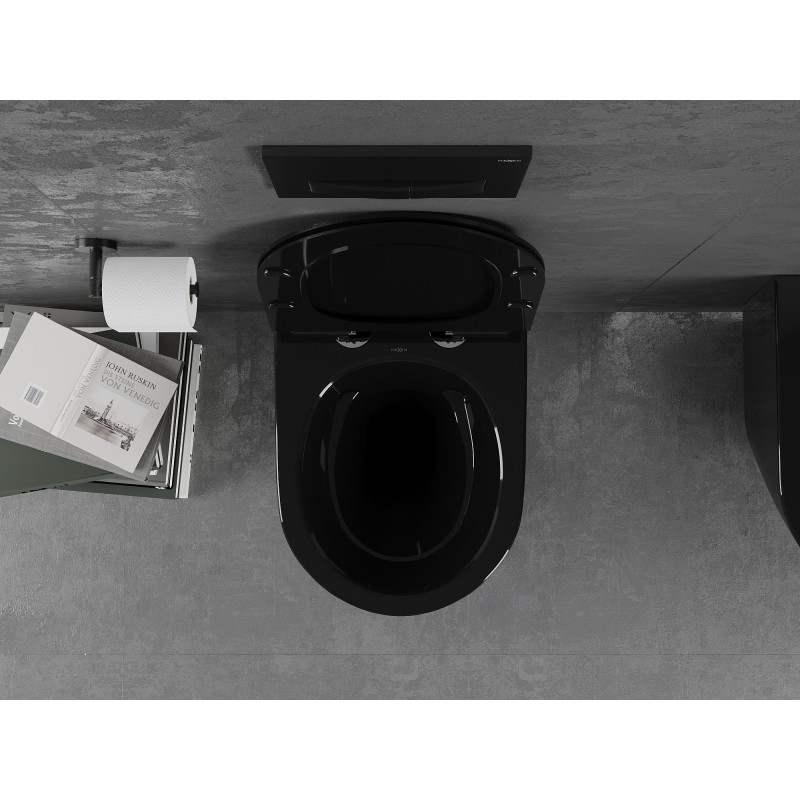 Mexen Lena WC mísa Rimless s pomalu sklopným slim sedátkem, duroplast, černý lesk - 30224070