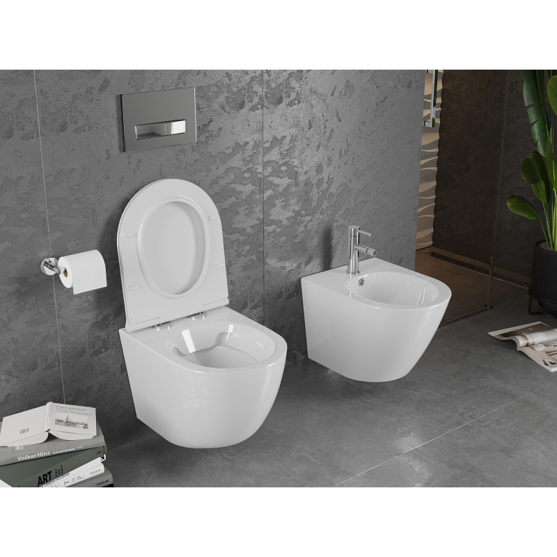 Mexen Lena závěsná WC mísa Rimless se zpomaleně sklopným sedátkem slim, duroplast, bílý lesk - 30220500