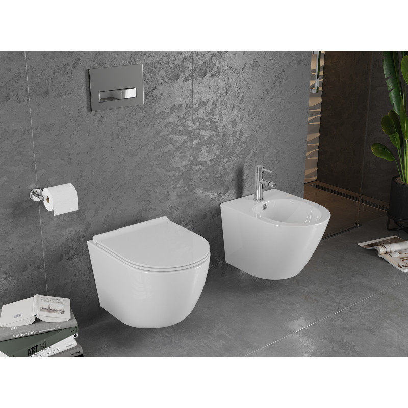 Mexen Lena závěsná WC mísa Rimless se zpomaleně sklopným sedátkem slim, duroplast, bílý lesk - 30220500