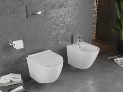 Mexen Lena závěsná WC mísa Rimless se zpomaleně sklopným sedátkem slim, duroplast, bílý lesk - 30220500