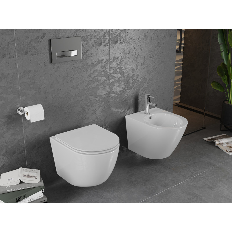 Mexen Lena WC mísa Rimless s pomalu padajícím tenkým sedátkem, duroplast, bílý lesk - 30220300