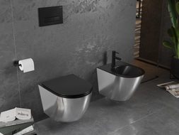 Mexen Lena WC mísa Rimless s pomalu padajícím slim sedátkem, duroplast, černá matná/stříbrná - 30224074