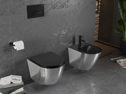 Mexen Lena WC mísa Rimless se sedátkem s pomalým zavíráním slim, duroplast, černá matná/stříbrná - 30224074