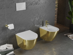 Mexen Lena WC mísa Rimless se záchodovým prknem s pomalým zavíráním slim, duroplast, bílá/zlatá - 30224006