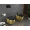Mexen Lena WC mísa Rimless se zvolna klesající deskou slim, duroplast, černá matná/zlatý vzor linie - 30224077