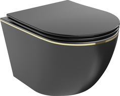 Mexen Lena WC mísa Rimless s pomalu klesající deskou slim, duroplast, černá matná/zlatá linka - 30224075