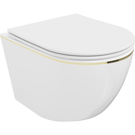 Mexen Lena WC mísa Rimless s pomalu sklápěcí deskou slim, duroplast, bílá/zlatá linie - 30224005