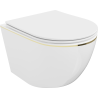 Mexen Lena WC mísa Rimless s pomalu sklápěcí deskou slim, duroplast, bílá/zlatá linie - 30224005