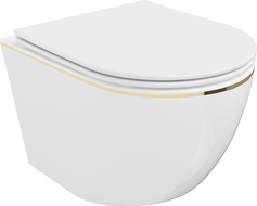 Mexen Lena WC mísa Rimless s pomalu sklápěcí deskou slim, duroplast, bílá/zlatá linie - 30224005