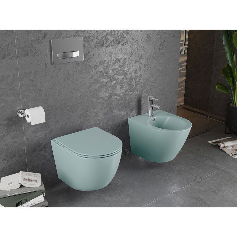 Mexen Lena WC mísa Rimless s pomalu sklopnou deskou slim, duroplast, světle zelená matná - 30224048
