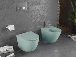 Mexen Lena WC mísa Rimless s pomalu padající deskou slim, duroplast, Světle matová zelená - 30224048