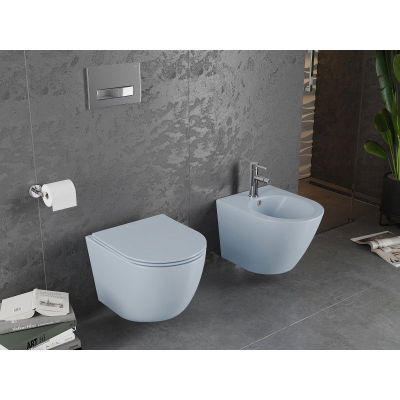 Mexen Lena WC misa Rimless s deskou pomalého zavírání slim, duroplast, šedo-modrá mat - 30224069