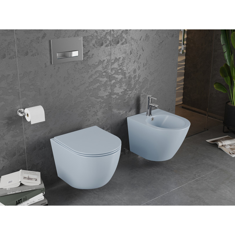Mexen Lena WC mísa Rimless s pomalu zavíracím slim sedátkem, duroplast, šedo-modrá matná - 30224069