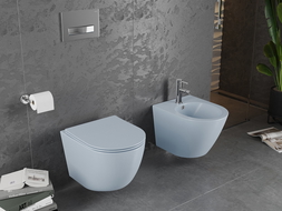 Mexen Lena WC mísa Rimless s pomalu padající deskou slim, duroplast, Matná šedomodrá - 30224069