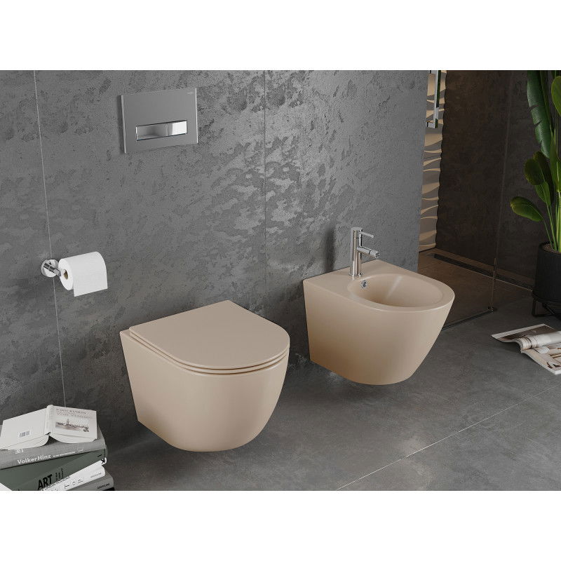 Mexen Lena WC mísa Rimless s deskou pomalu uzavíratelnou slim, duroplast, cappuccino mat - 30224064