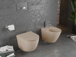 Mexen Lena WC mísa Rimless s pomalu padající deskou slim, duroplast, Matná cappuccino - 30224064