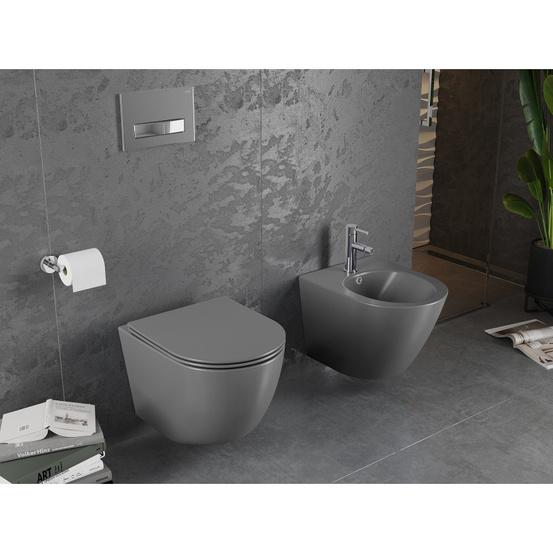 Mexen Lena WC mísa Rimless s pomalu sklápějícím tenkým sedátkem, duroplast, tmavě šedá mat - 30224071