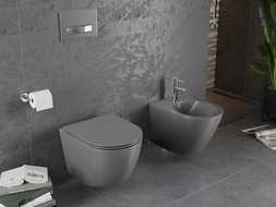 Mexen Lena WC mísa Rimless s pomalu padající deskou slim, duroplast, Tmavě matová černá - 30224071