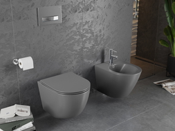 Mexen Lena WC mísa Rimless s pomalu sklápějícím tenkým sedátkem, duroplast, tmavě šedá mat - 30224071