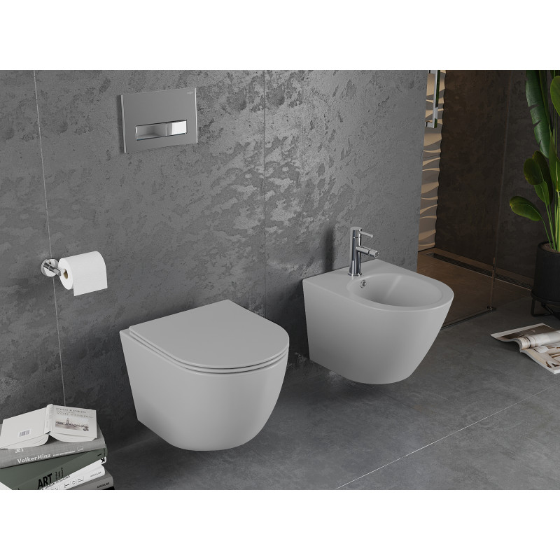Mexen Lena wc mísa Rimless se sedátkem s tichým zavíráním slim, duroplast, světle šedá mat - 30224061