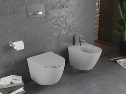 Mexen Lena WC mísa Rimless s pomalu padající deskou slim, duroplast, Světle matová šedá - 30224061