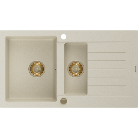 Mexen Matias granitový dřez 1,5-komorový s odkapávačem 900 x 505 mm, béžový, zlatý sifon - 6502901505-69-G