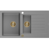 Mexen Matias granitový dřez 1,5-komorový s odkapávačem 900 x 505 mm, šedý, sifon zlatý - 6502901505-71-G