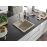 Mexen Vito granitový dřez jednokomorový 520 x 490 mm, béžový, zlatý sifon - 6503521000-69-G