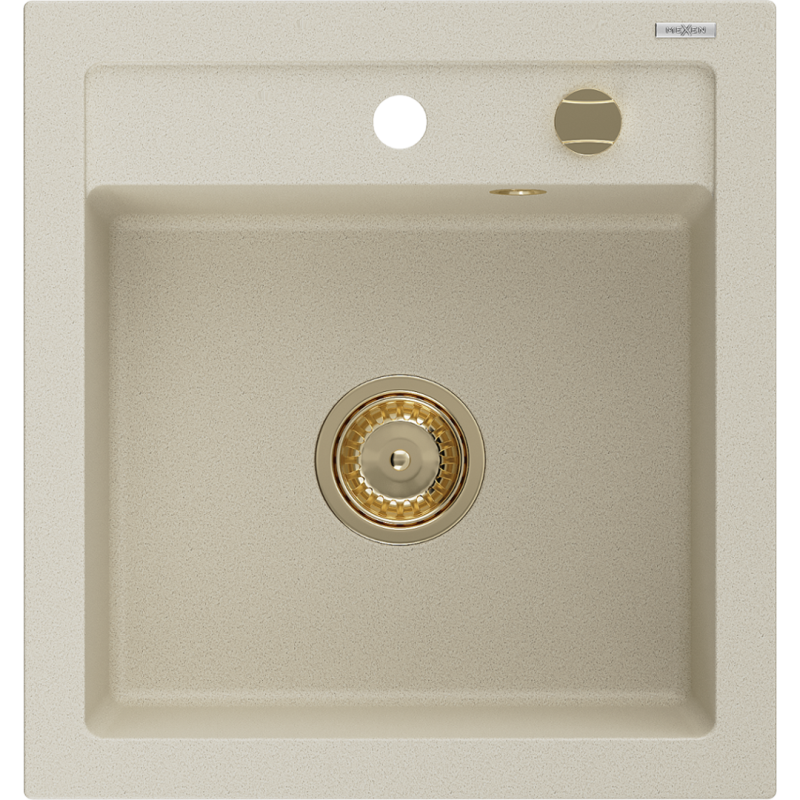 Mexen Vito granitový dřez 1-komorový 520 x 490 mm, béžový, zlatý sifon - 6503521000-69-G